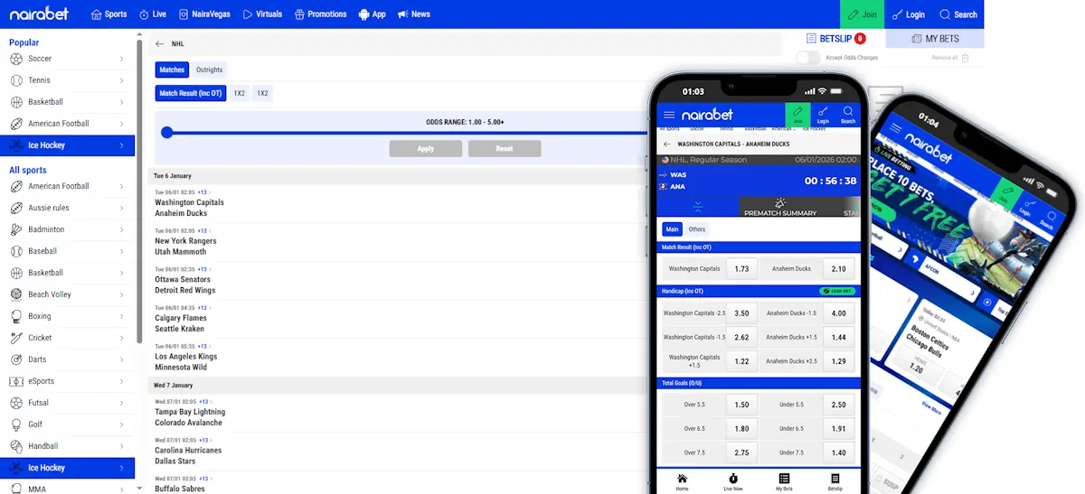 Nairabet Hockey NHL Betting and Mobile View Screenshot